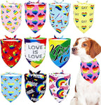 10PCS Pride Day Dog Bandanas with Rainbow Color for Large Extral Large XL XXL Dog Triangle Bibs Scarves Boys and Girls Gay Pride with Love is Love Kiss Me Grooming Accessories Costume