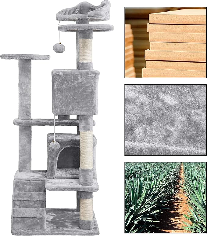 Topeakmart 54in Cat Tree, Cat Tower w/Large Cat Condo Scratching Posts and Perch, Cat Stand House Furniture, Light Gray