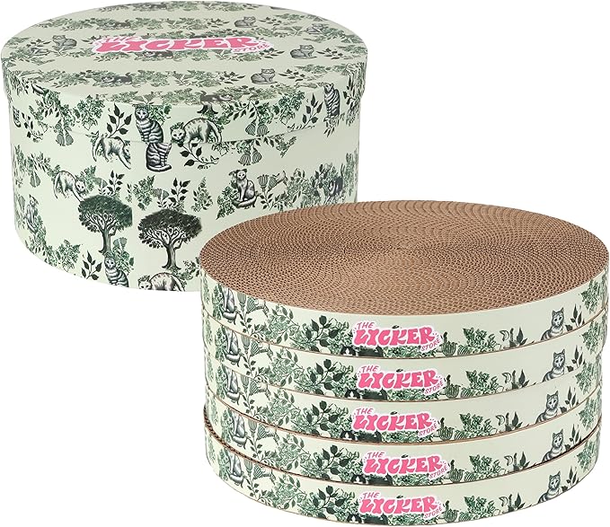 CSR1012J Kate 12 Inch Cardboard Cat Scratcher Pads with Box & Catnip, Reversible Heavy-Duty Scratch Boards for Cats, Furniture Protection, Nature Cat Pattern, Green, 5-Pack