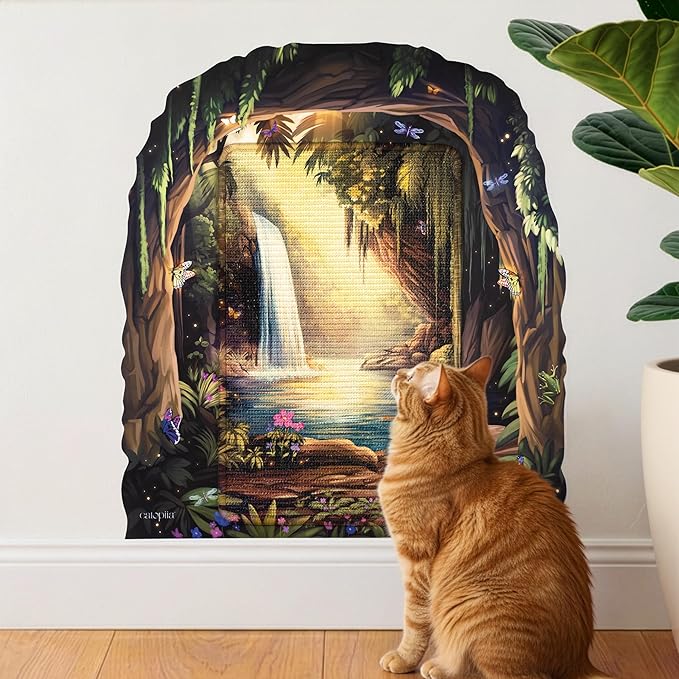 Vertical Cat Scratcher - Removable Wall Mounted Cat Scratcher and Art Decal – Wall Scratch Pad for Cats with Sisal Cat Scratcher – Large Protective Wall Scratchers for Indoor Cats