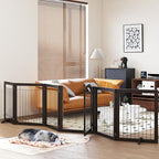 PAWLAND 144-inch Extra Wide 30-inches Tall Dog gate with Door Walk Through, Freestanding Wire Pet Gate for The House, Doorway, Stairs, Pet Puppy Safety Fence, Support Feet Included, Espresso,6 Panels