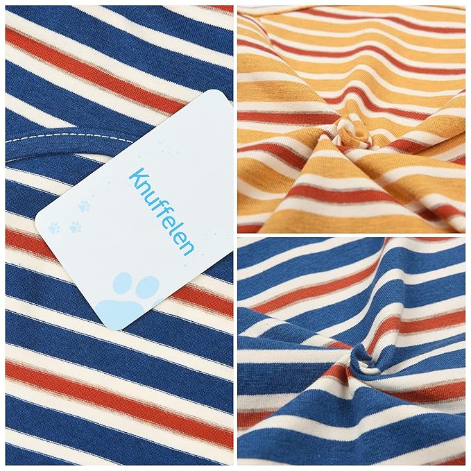 Dog Shirts Cotton Striped T-Shirt, Summer Pet Clothes for Small Dogs, 2-Pack Soft Puppy Apparel Cat Tee, Breathable Stretchy, Blue Yellow L