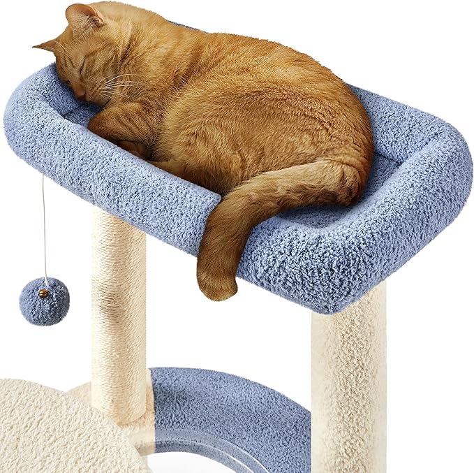 Yaheetech Cat Tree, 35.5in Cat Tower for Indoor Cats, Cat House with Scratching Posts & Padded Perch & Space Capsule, Cute Kitten Tree, Pet Furniture for Kittens, Blue/Beige