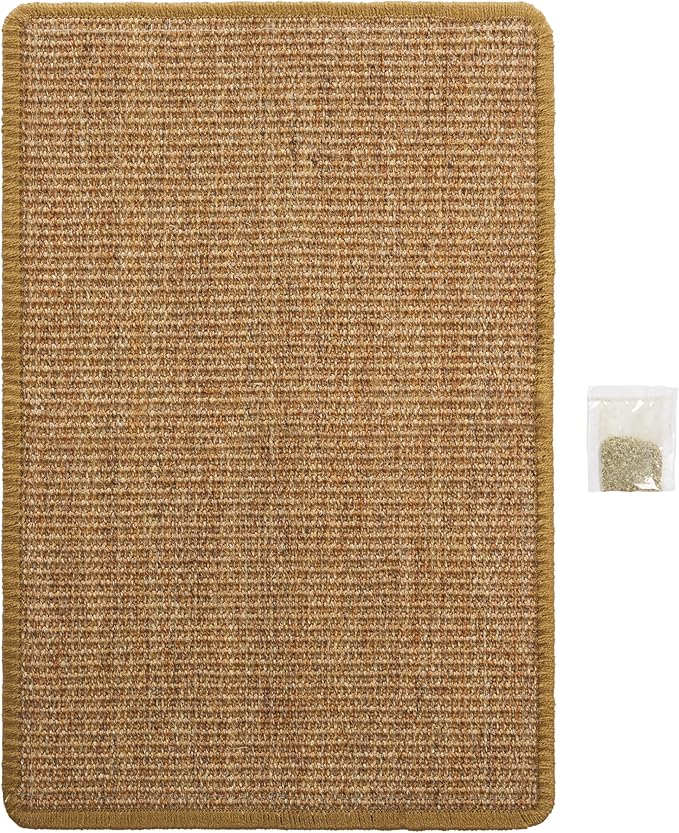 SAFAVIEH Cat Scratch Mat Pad Collection, 9" x 14", Brown, Sisal & Jute Boucle Weave, Velcro & Slip Resistant Backing