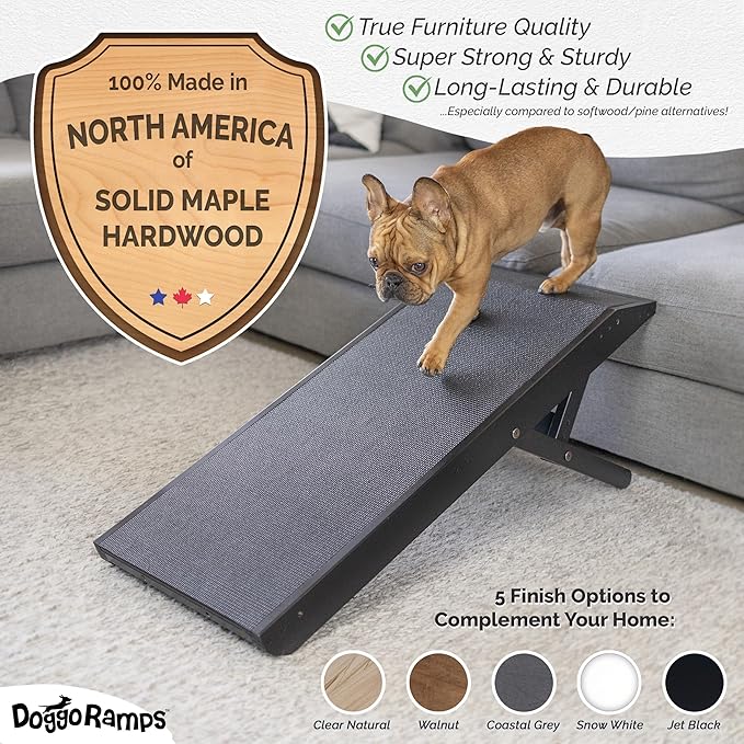 DoggoRamps Dog Ramp for Couch with Safety Rails - Adjustable from 14" to 21" with Anti-Slip PAWGRIP & Convenient Platform Top - for Small Dogs up to 150lbs - Made of Solid Hardwood in North America