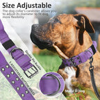 Tactical Dog Collar with Control Handle, Military Adjustable Pet Collar Reflective Heavy Metal Buckle Dog Collar, Soft Nylon Training Collar for Medium Large Dogs (Purple, Medium)