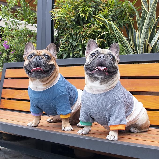 iChoue Pet Dog Crewneck Sweater Color Block Pullover Winter Warm Clothes for English Bulldog Bully Pitbull - Grey and Yellow/XLarge