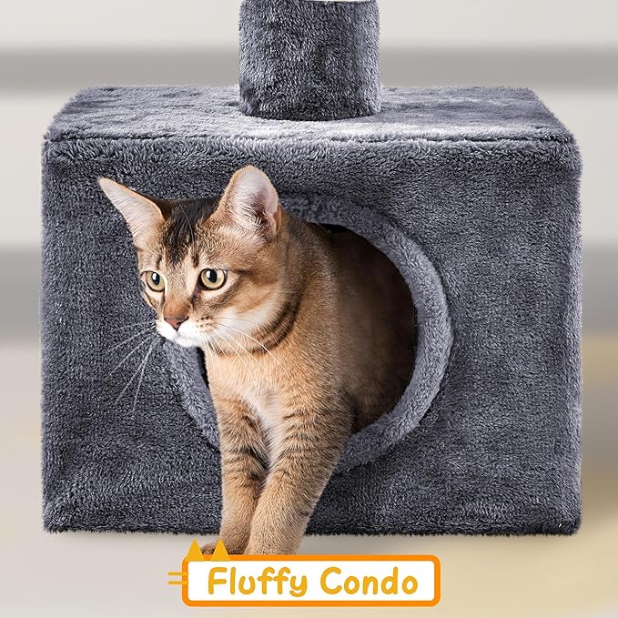 Yaheetech Cat Tree, Floor to Ceiling Cat Tower for Large Cats, 89-104.5in Height Adjustable Tall Climbing Tree w/Scratching Posts, Condo and Perches, Dark Gray
