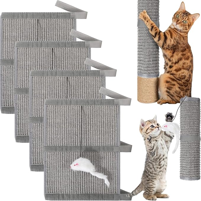 4 Pcs Sisal Cat Nail File Scratcher Wraps Around Scratching Pad 11 x 15 Inches Cat Scratch Mat Sisal Fabric Couch Scratch Protector Post Table Leg to Trim Pet Nails Protect Furniture