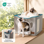 Bedsure Cat Beds for Indoor Cats - Large Cat Cave for Pet Cat House with Fluffy Ball Hanging and Scratch Pad, Foldable Cat Hideaway, 16.5x16.5x13 inches, Blue