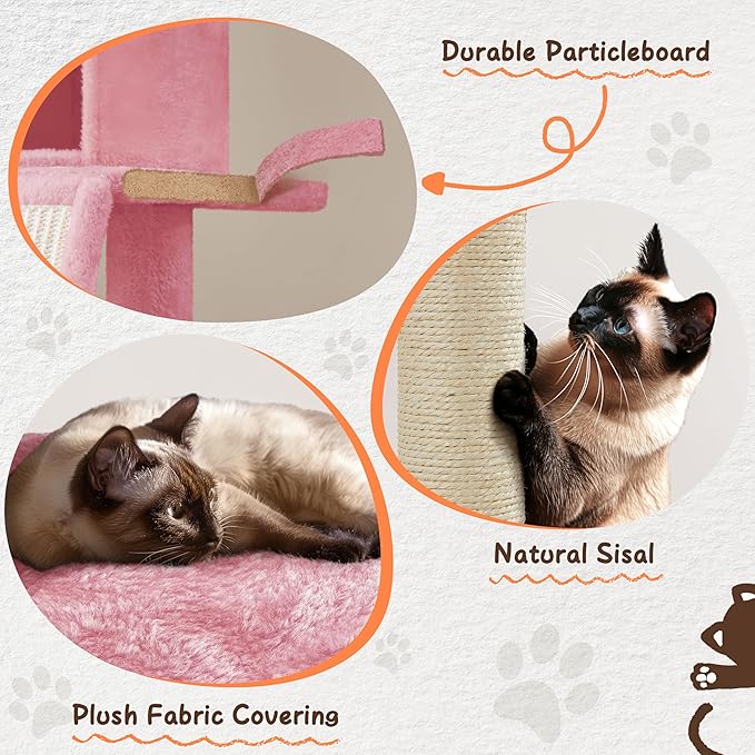 Topeakmart Cat Tower for Indoor Cats 63.5inch, Cat Furniture Condo with Scratching Posts as Kitten Activity Center, Pink