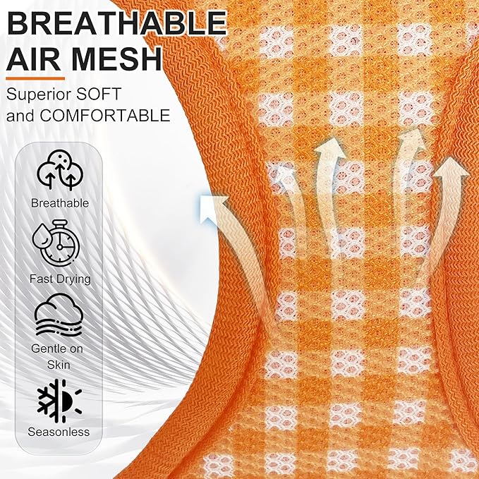 AIITLE Plaid Print Dog Harness Set – Lightweight, Reflective & Adjustable Vest Harness for Puppies – Perfect for Boston Terriers, Maltese & Indoor/Outdoor Use (XS, Orange)