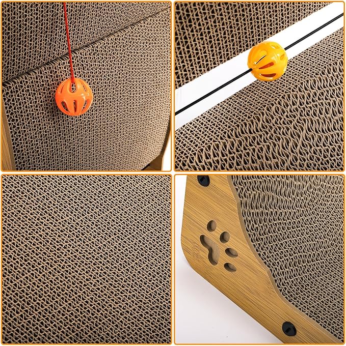 L Shape Cat Scratcher, 26.8" Vertical Cat Scratching Board with Ball Toy, Large Wall Mounted Curving Scratching Ramp, Tall Standing Cat Scratch Pad, Wall Furniture Protector for Indoor Cats