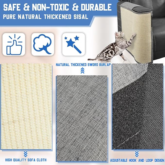 Cat Scratcher Furniture Protector Set of 2, Cat Scratch Mat Sofa Protection with Natural Sisal for Furniture Couch Chair Sofa Cat Care Pad (Dark Gray)