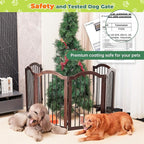 PrimeZone 144" Extra Wide Dog Gate - 36" Tall 6-Panel Solid Acacia Wooden Freestanding Puppy Gates with Door, Foldable Indoor Pet Fence for Doorways, Stairs, Support Feet Included, Brown