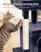 Cat Tree for Large Cat, 19 * 15.8in Large Perch Bed for Adult Cats, 23.6in Cat Tower with Scrathing Post, Cat Condo with 2-Door for Indoor Cats, Dark Gray