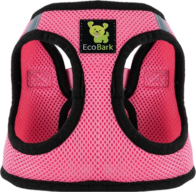 EcoBark XS Dog Harness - Step in Toy Breed Dog Harnesses - Extra Small Eco-Friendly Body Halter Vest - Reflective Tiny Soft Mesh (Bubblegum Pink, XS)