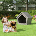 Bifanuo Dog House Outdoor Indoor for Small Dogs - Plastic Pet Shelter, Easy-Assemble & Weather-Resistant for Living Room, Balcony (Grey, 18" L x 22.4" W x 22.2" H)