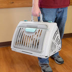 SportPet Large Hard-Sided Travel Cat Carrier - Cat Carrier with Patented Wide Side-Opening Door, Foldable Portable Pet Carrier with Removable Bed for Cats & Small Pets up to 25lbs - Gray