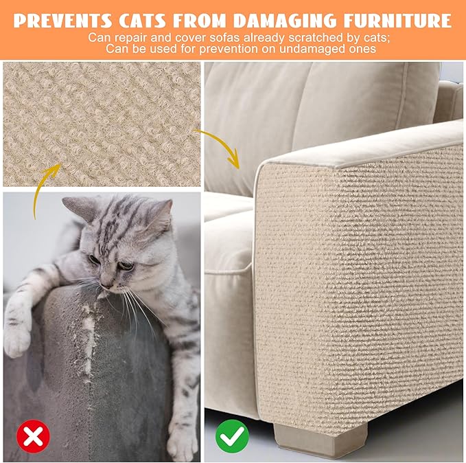 Cat Scratch Furniture Protector,Couch Protector from Cat Claws,Cat Couch Scratcher,Adhesive Cuttable Kitten Scratch for DIY Climbing,Suitable for Sofa,Wall,Door,Table Legs (Khaki, 39.3x15.7in)