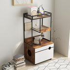 Cat Litter Box Enclosures with Cat Tree Tower,Cat Furniture All-in-one Modern, with Food Station and Cushions