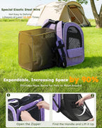 Pecute Cat Backpack Carrier Expandable, Pet Backpack for Cats & Small Dogs Up to 11lbs, with 4-Side Breathable Mesh, Multi-Entry & Lockable Zippers for Travel, Hiking, Camping - Hands Free, Purple