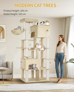 Cat Tree, 78.7" XXL Cat Tree with 10 Scratching Posts, 2 Caves, 2 Hammocks, Large Platform, Cat Brushes, Basket, Heavy Duty Cat Tree for Maine Coons, Large Cats, Beige MS20018YL