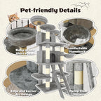 70.87" Cat Tree for Indoor Cats, Multi-Level Cat Tower with 2 Private Condos, 3 Perches & Hanging Hammock, Natural Sisal Scratching Posts, Stable for Multi-Cat Families, Kittens to Seniors (Gray)
