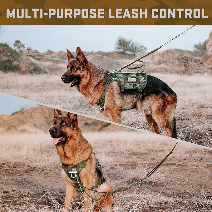 Forestpaw Dog Harness for Large Dogs,Tactical Dog Harness with Handle,No Pull Military Service Dog Vest with Pockets Adjustable for Walking Training,Camo Green,Chest 21.5-45"