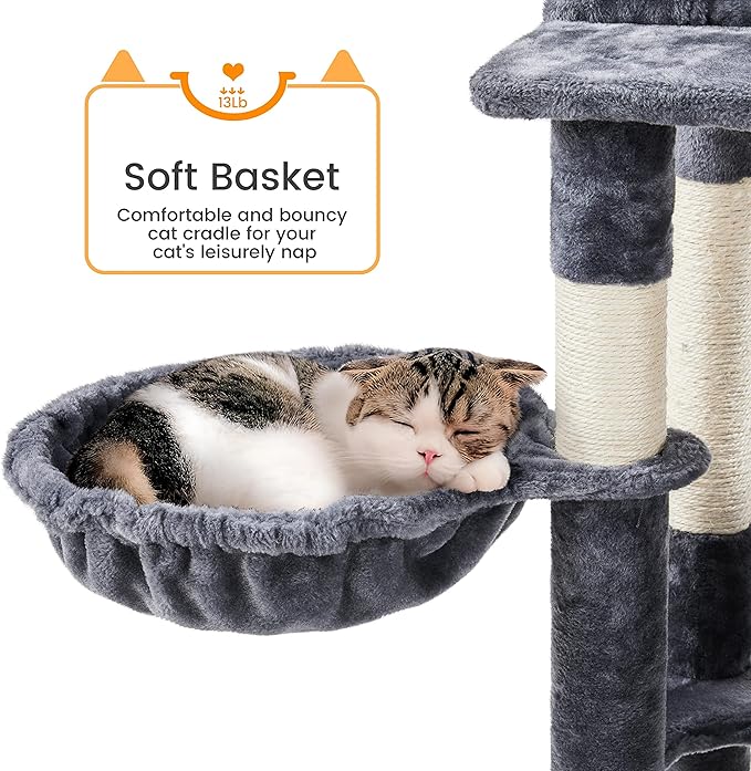 Yaheetech Cat Tree, 71.5in Cat Tower for Indoor Cats, Cat Tree with 2 Cozy Condos, 2 Padded Perches, Scratching Posts & Ramp, Hammock, Cat House Activity Center, Dark Gray