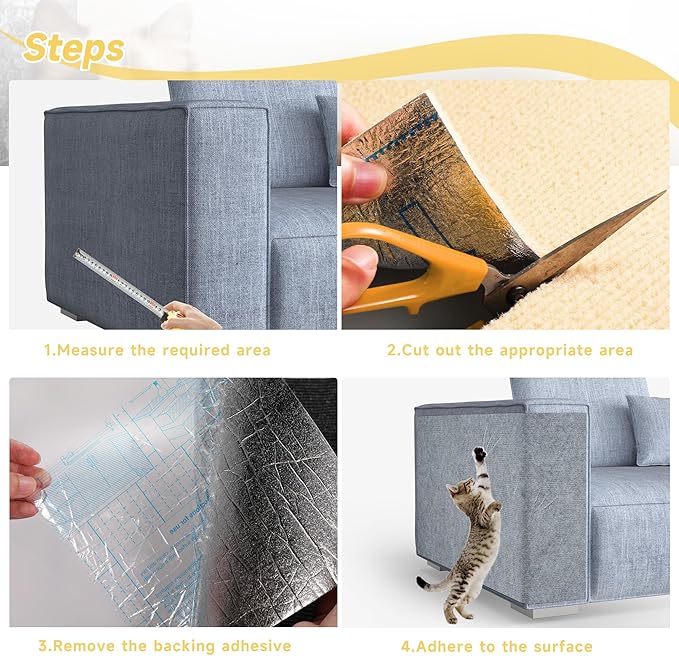 Cat Scratch Furniture Protector, 78.7''x15.8'' Trimmable DIY Self-Adhesive, Durable Corner Scratcher Couch Protectors from Cat Claws for Sofa, Tree Shelves & Scratching Posts (Light Gray)