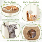 Yaheetech Cat Tree, 29.5in Rattan Cat Tower for Indoor Cats w/Scratching Post, Woven Cat Condo and Soft Cushion Top Perch, Aesthetic Cat Tree for Kittens