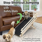 DoggoRamps Dog Ramp for Couch with Safety Rails - Adjustable from 14" to 21" with Anti-Slip PAWGRIP & Convenient Platform Top - for Small Dogs up to 150lbs - Made of Solid Hardwood in North America