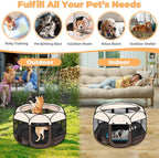 Dog Playpen 36", HOMAGICO Pet Playpen for Indoor Cats Enclosed, Portable Dog Cage Outdoor Tent Crate with Carrying Case,Water-Resistant and Removable Shade Cover,Brown