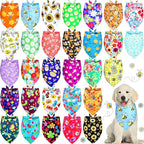 Eccliy 30 Pack Spring Dog Bandanas Bulk Flower Dog Scarfs Summer Head Wrap Soft Triangle Polyester Bandana Pet Costume Cute Bibs with Flowers Patterns for Female Male Small Medium Large