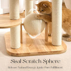 797Audio Modern Solid Wood Cat Tree Tower, 49" Tall Cat Tree with Sisal Scratching Posts for Adult Cats, Luxury Natural Oak Wooden Cat Tower,Aesthetic Multi-Level Cat Climbing Tree for Indoor Cat