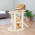 TRIXIE Elsa Senior Cat Tower with Scratching Posts, Hammock, Stairs, Top Platform Bed, Dangling Pom-Pom Beige