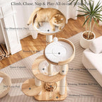 797Audio Modern Solid Wood Cat Tree Tower, 49" Tall Cat Tree with Sisal Scratching Posts and Capsule for Adult Cats, Natural Oak Wooden Cat Tower,Aesthetic Multi-Level Cat Climbing Tree for Indoor Cat