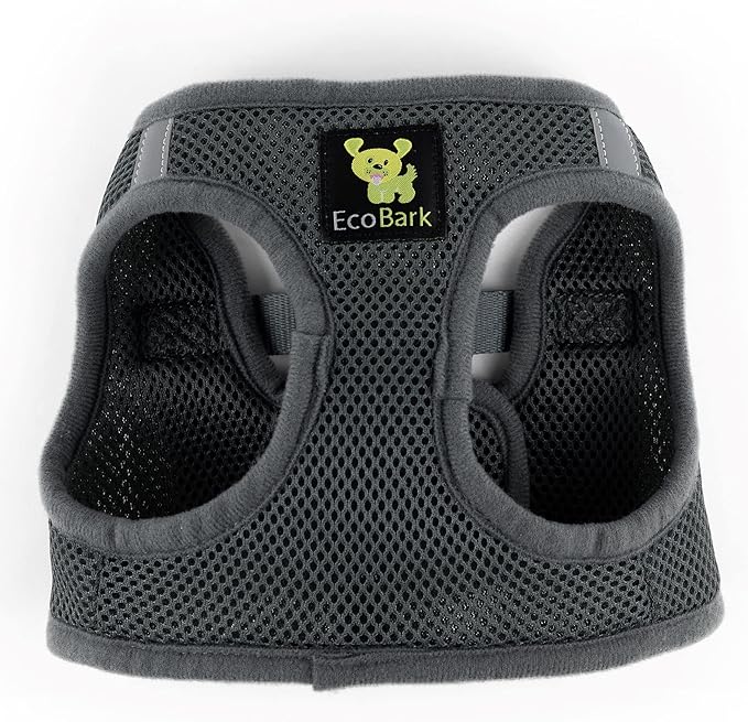 EcoBark Step in Dog Harness - Eco-Friendly Dog Harnesses for for Small & Medium Breed Dogs - Reflective and Adjustable Chest Body Halter Vest -Soft Luxurious Mesh (Gray, XL)