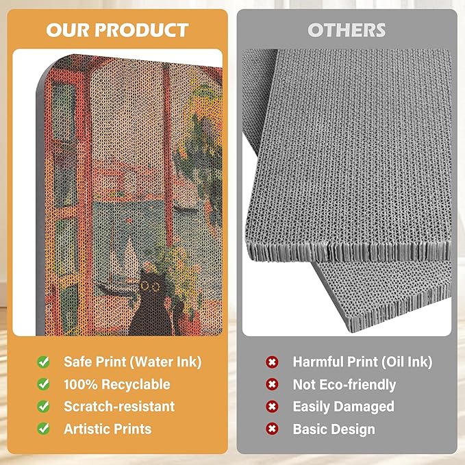 2 Pack Art Cat Scratcher, Wall-Mountable Cat Scratch Pad, Cat Wall Scratcher 16.7x11x1 Inch Cat Scratching Board for Indoor Cats Toy(Window & Starry Night)