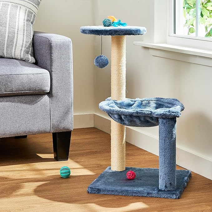 3-Level Cat Tower with Hammock and Sisal Post, 26.7 inch, Blue