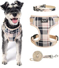 PUPTECK Small Dog Harness and Leash Set, No Pull Adjustable Puppy Cat Harness, Reflective Soft Mesh Pet Vest Small Sized, Beige Plaid, M