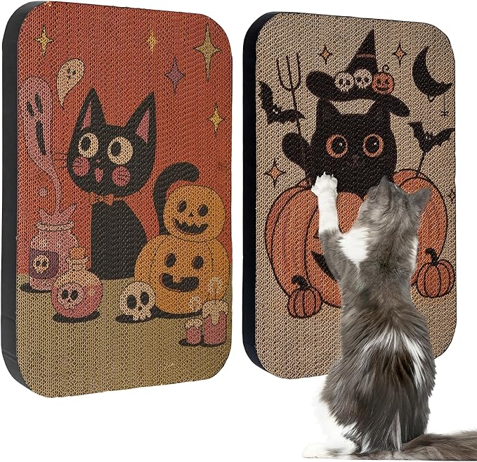 2 Pack Art Cat Scratcher, Wall-Mountable Cat Scratch Pad, Cat Wall Scratcher 16.7x11x1 Inch Cat Scratching Board for Indoor Cats Toy (Pumpkin)