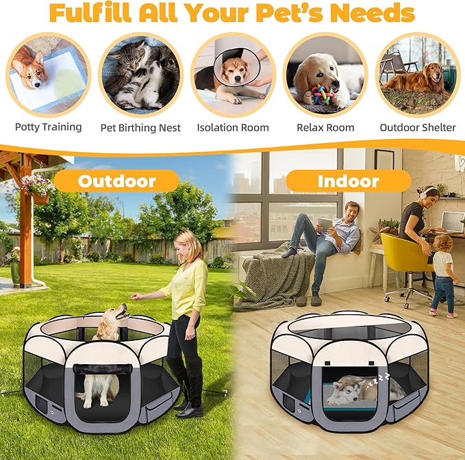 Dog Playpen 45", HOMAGICO Pet Playpen for Indoor Cats Enclosed, Portable Dog Cage Outdoor Tent Crate with Carrying Case, Water-Resistant and Removable Shade Cover, Grey