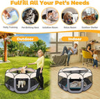 Dog Playpen 45", HOMAGICO Pet Playpen for Indoor Cats Enclosed, Portable Dog Cage Outdoor Tent Crate with Carrying Case, Water-Resistant and Removable Shade Cover, Grey