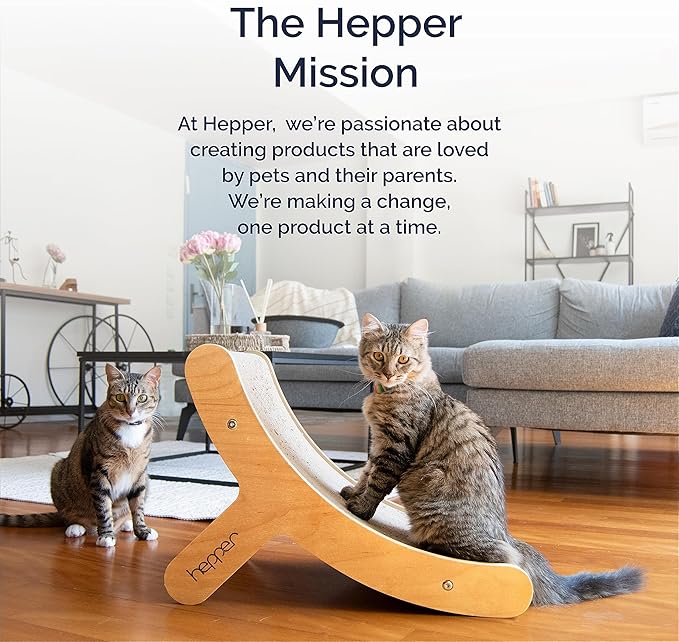 Hepper Hi-Lo Cardboard Cat Scratcher with Real Wood & Metal Frame - 3-Position Cat Scratchers for Indoor Cats - Curved Cat Scratching Board Activates Muscles - Cat Scratching Post for Large Cats