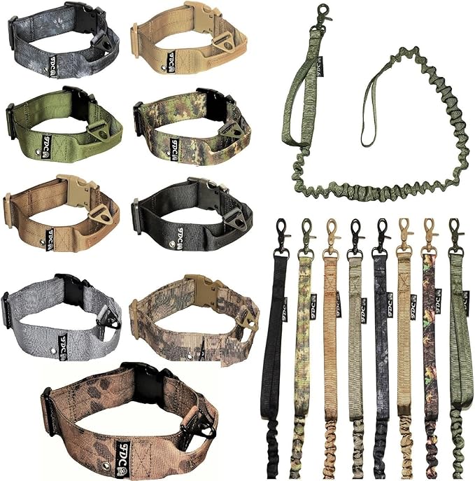 FDC Dog Tactical Collar with Leash Bungee Handle Heavy Duty Training Military Army Molle Width 1.5in Plastic Buckle TAG Hole Medium Large M, L, XL, XXL (XXL: Neck 20" - 24", Digital Camo)
