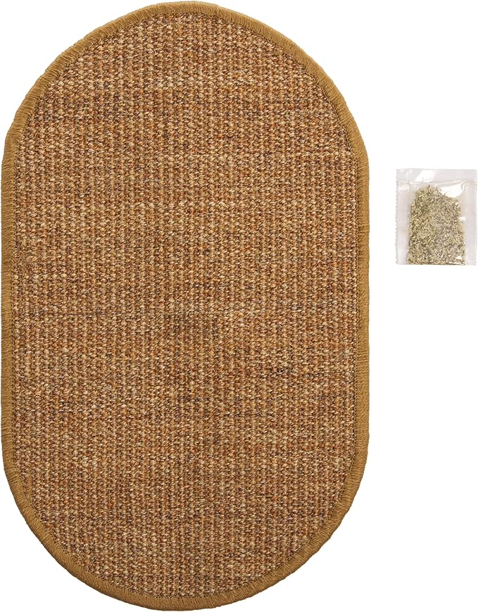 SAFAVIEH Cat Scratch Mat Pad Collection, 12" x 20" Oval, Brown, Sisal & Jute Boucle Weave, Velcro & Slip Resistant Backing