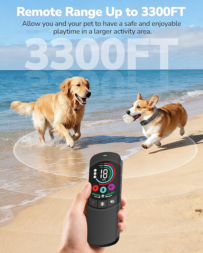 Dog Shock Collar with Remote Control, 3300FT Dog Training Collar with Beep/Vibration/Shock, Security Lock, IPX8 Waterproof Ecollar Rechargeable for Medium Large Dogs