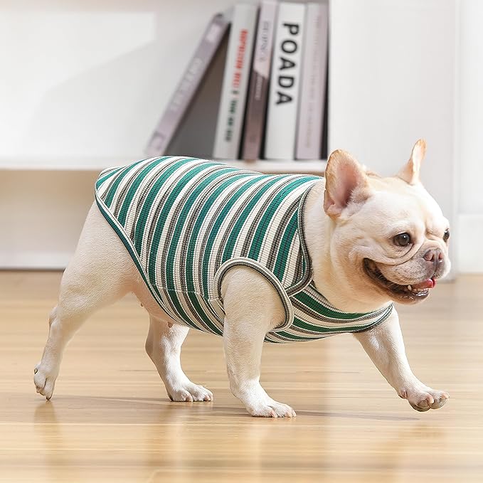 Dog Shirts Vest Cotton Striped T-Shirt, Sleeveless Stretchy Pet Clothes for Small Dogs, 2-Pack Soft Breathable Puppy Tank Top Cat Tee (X-Large, Pine Green,Plum Red)